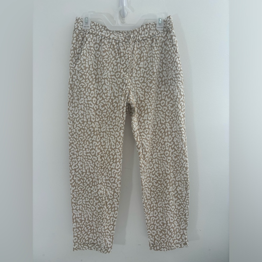 J.Crew Size 6 Leopard Linen Cotton Drawstring Pant Khaki Pockets Business Casual